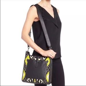 Rebecca Minkoff Purse x FEED Project Crossbody Bag Black Yellow Tassle